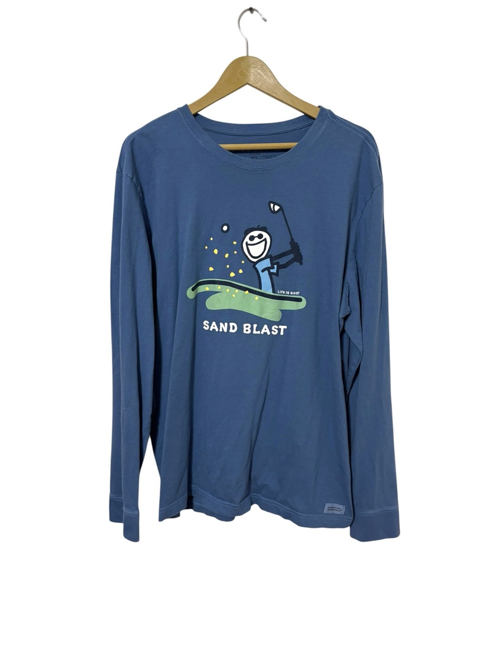 Life Is Good Mens XL Blue Sand Blast Golf Long Sleeve Tee Shirt‎ Preppy Outdoor